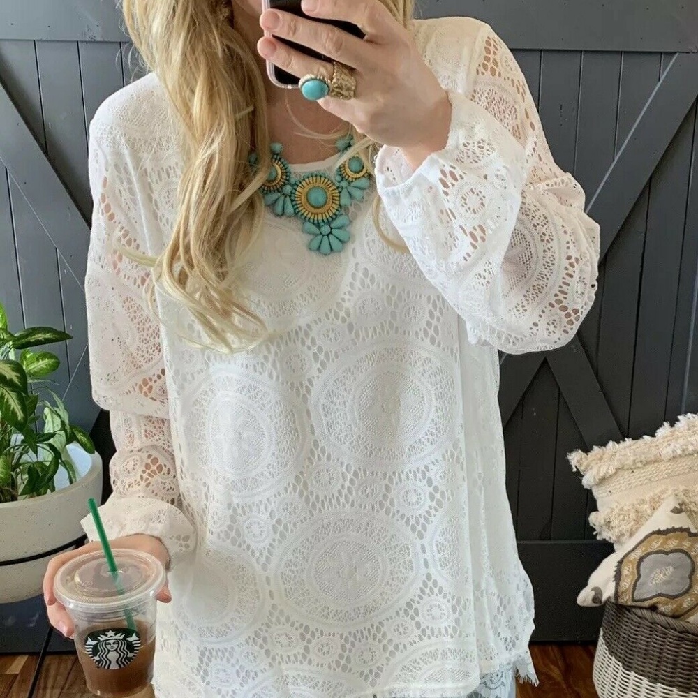 Last One! 2X Lace Long Sleeve Tunic Top Blouse - Picture 2 of 8